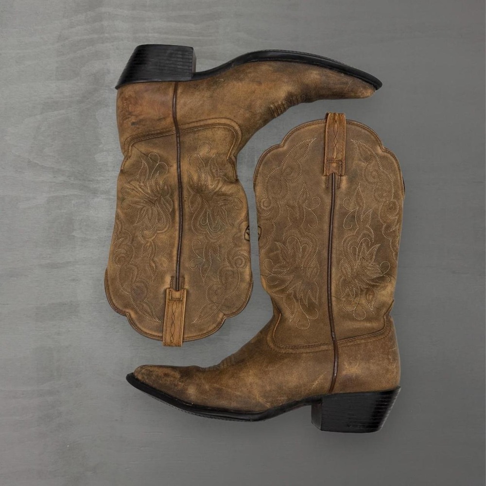 Ariat Western Boots Brown Leather Embroidered Pointed Toe 15729 Size 7.5B